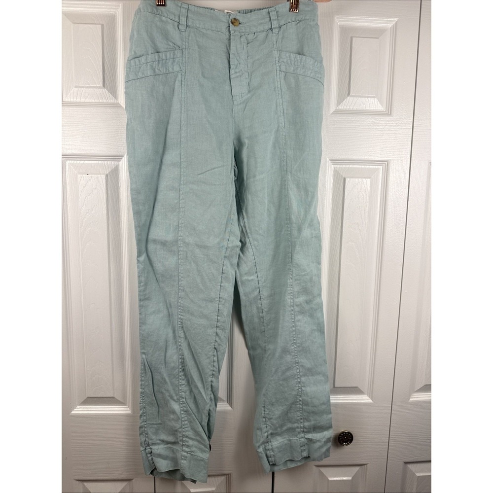 Nicole Miller Size Large Light Blue 100% Linen Wide Leg Pants Beach Party